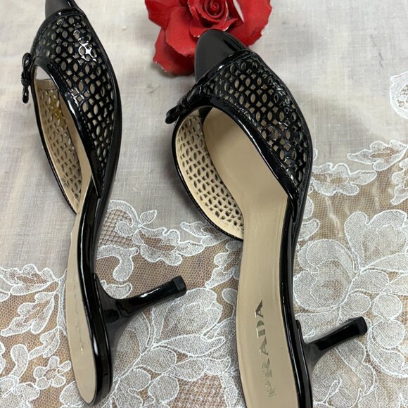 PRADA-Women-Black Patent leather cut out-heel Sandals.SZ-5.5 - Picture 11 of 15
